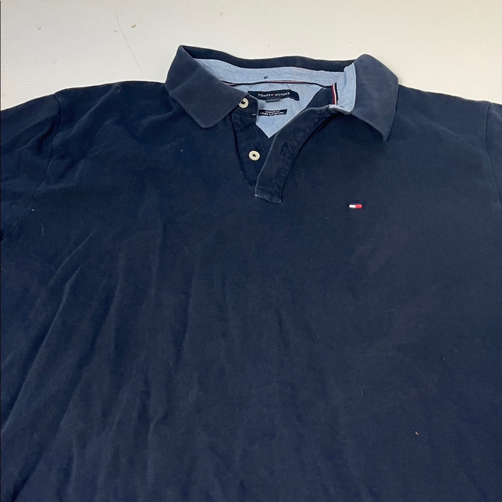 Tommy Hilfiger XXL Short Sleeve Navy Blue Custom Fit Collared Polo Top - Picture 4 of 5